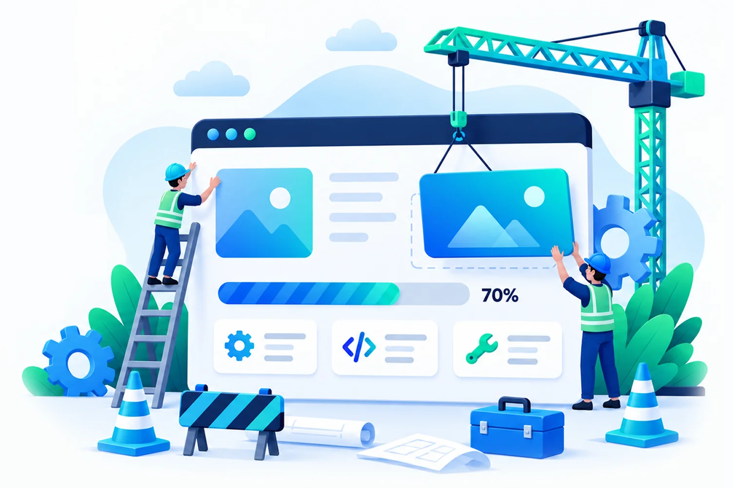 Workers building a website